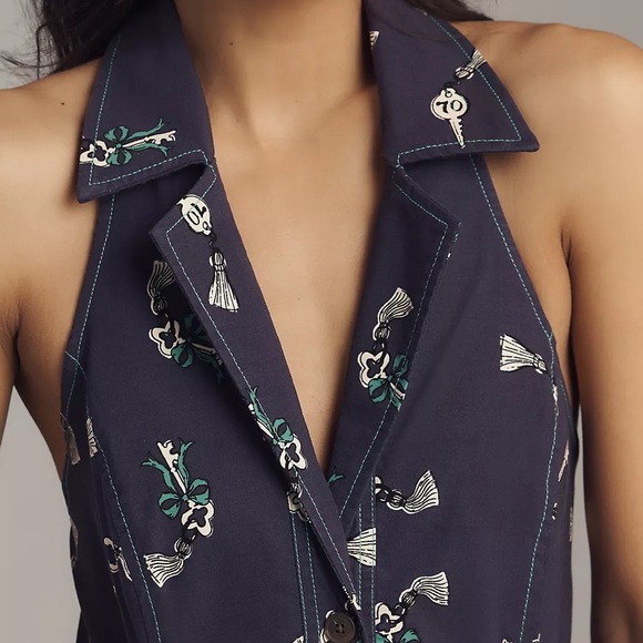 Anthropologie Maeve The Amelia Mini Dress Medium NWT Navy Key Print - Picture 5 of 10